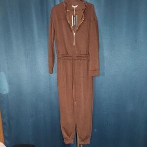 PrettyGarden Brown Zip-Front Jumpsuit